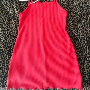 Red halter ribbed dress